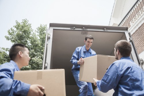 Boxes and household belongings prepared for a local move in Ruislip