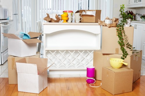 Commercial furniture and boxes prepared for an office move
