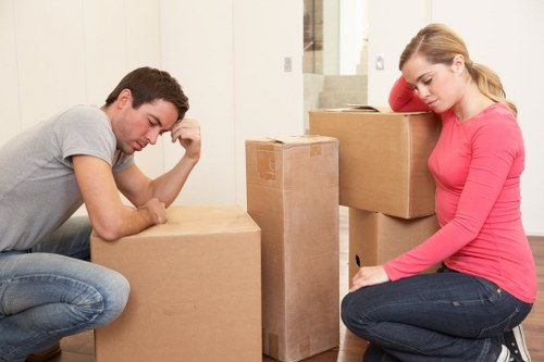 Careful loading of boxes and household items into a moving van